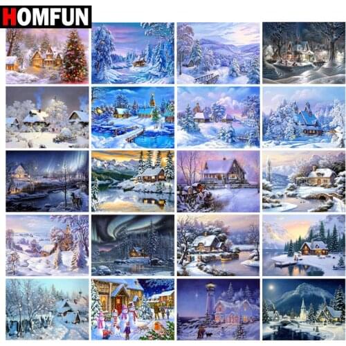 HOMFUN Square/Round Drill 5D DIY Diamond Painting "House snow winter landscape" Embroidery Cross Stitch Full Rhinestone Decor
