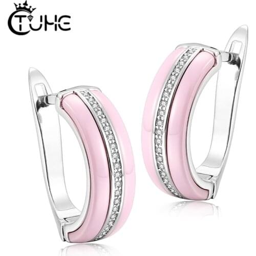 Fashion Ceramic Wedding Earring U Shape Clip Up Cubic Zirconia For Women Ear Jewlery Black White Pink Health Ceramic Zirconia