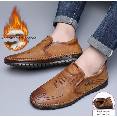 Real Cowhide Mens Leather Shoes Comfort Soft-soled Business Shoes Male Slip On Moccasins Lazy Loafers Breathable Driving Shoes