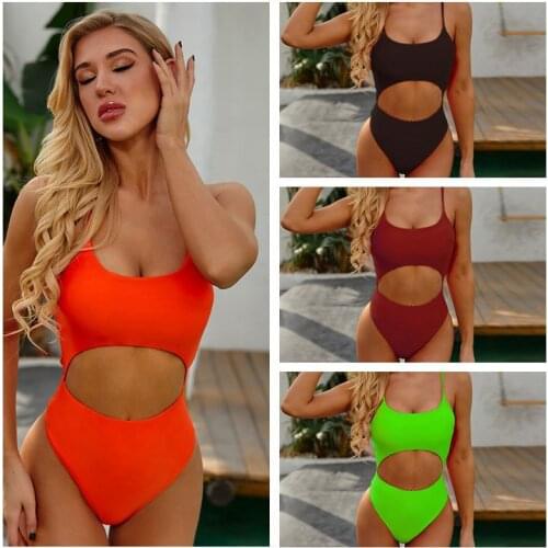New Swimwear 2021 European Sexy One-Piece Swimsuit Hot Style Bikini With Belly Solid Color