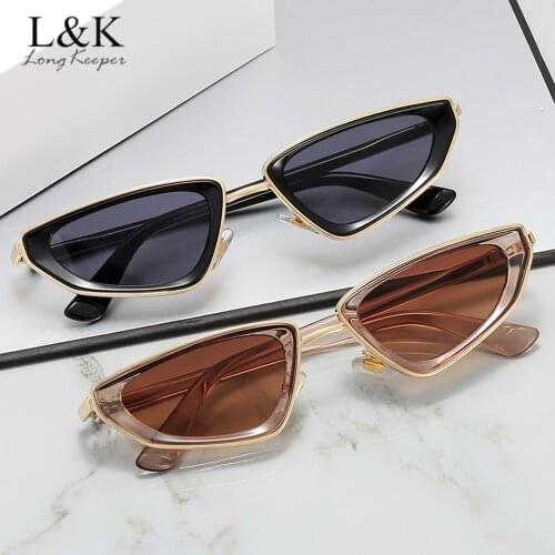 LongKeeper Women Small Cat Eye Sunglasses Classic Luxury Brand Design Vintage Metal Frame Sun Glasses For Female Male Shades