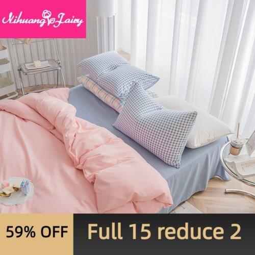 Nordic style cream three-piece pure color washed cotton student dormitory bed four-piece duvet cover sheet