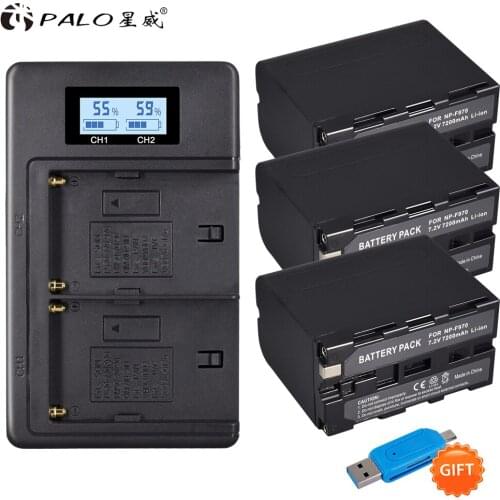 PALO For Sony 3Pcs 7.2V 7200mAh NP-F960 NP-F970 Rechargeable Battery MC1500C 190P 198P F950 MC1000C TR516 TR555 with LCD Charger