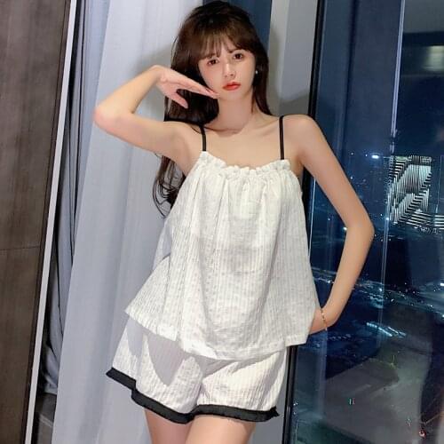 Pyjama Pour Femme Large Size Cotton Pajamas Women New Spaghetti Strap Shorts Sleepwear Set Sexy Ladies Home Pijamas Suit
