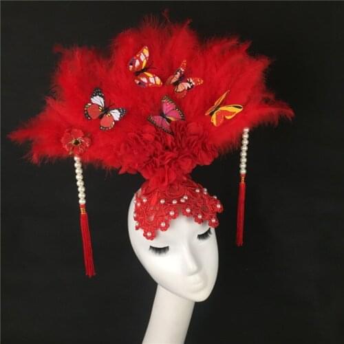 Girl Princess Movie Photo Props Headwear China Ancient Queen Headdress Butterfly Feather Hairband Stage Show Crown