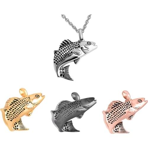 Fish Memorial Jewelry Stainless Steel Pendant Cremation Urn Necklace For Pet Ashes Keepsake