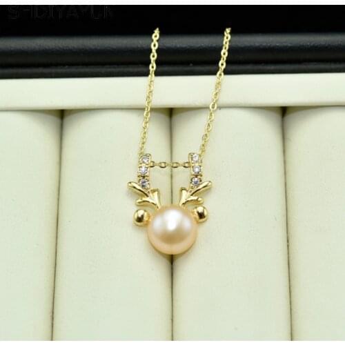 SHDIYAYUN New Fine Pearl Jewelry Gold Elk Necklace Natural Pearl Beautiful 925 Sterling Silver Jewelry Pendants Christmas Gift
