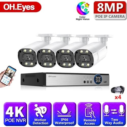 CTV Security Camera Surveillance System Kit 8MP POE 4CH NVR Outdoor Two-way Audio Color Night Vision 8mp Camera Set