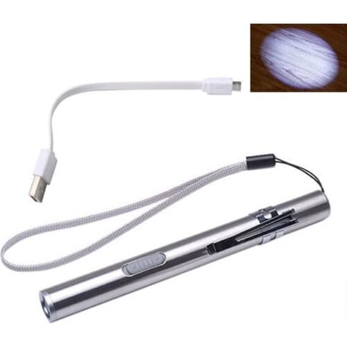 Stainless Steel Led Camping Medical Examination Pen Clip Torch Mini Visual Oral Throat Portable USB Rechargeable