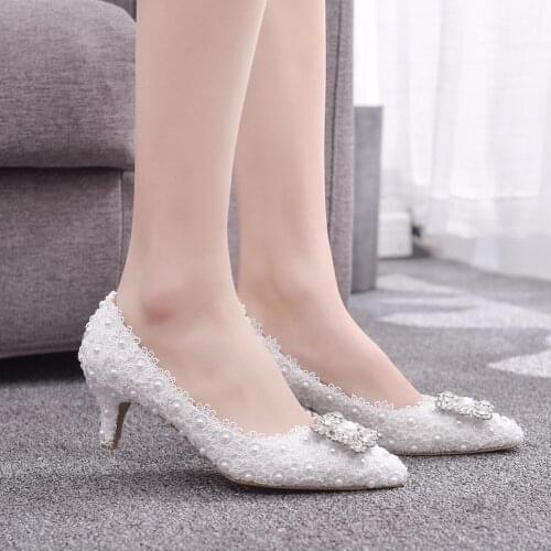 Bride White Wedding Shoes Female High Heels Women Pumps Rhinestone Lace Party Stiletto