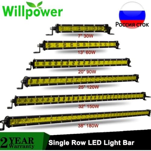 7" 13" 20'' 25'' 32'' 38'' inch Ultra Slim Single Row Yellow Mini Led Light Bar SUV Offroad Work Light Lamp 12V 24V