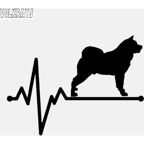 Volkrays Creative Car Sticker Akita Lifeline Dog Heartbeat Accessories Reflective Waterproof Vinyl Decal Black/Silver,9cm*13cm