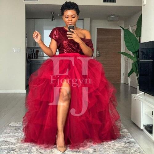 Red Elastic Long Draped Tiered Tulle Skirts High Split Fashion Custom Made Woman Skirt Formal Evening Party Wear Tutu юбка