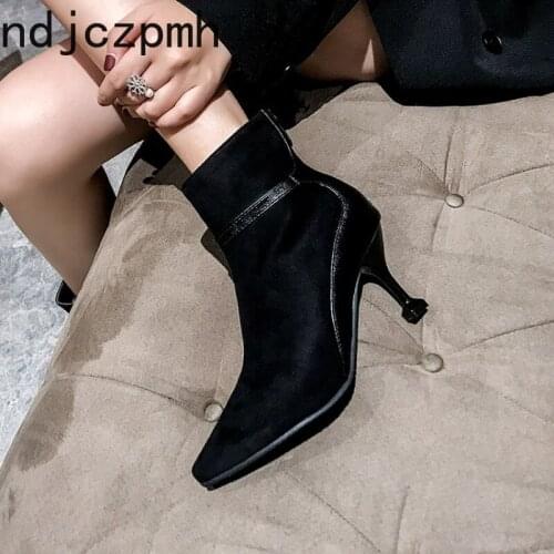 Womens Boots The New fashion winter Pointed zipper High heel Ankle boots Womens shoes plus size 32-48 Heel Height 7cm black