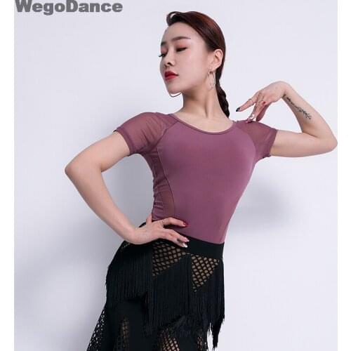 Ballroom Dance Tops Sexy Gauze Short Sleeve Dance Clothes Women Latin Salsa Rumba Chacha Dance Performance Practice Costumes