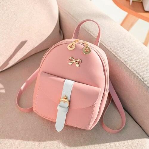 Womens Mini Backpack Luxury PU Leather Kawaii Backpack Cute Graceful Bagpack Small School Bags for Girls Bow-knot Leaf Hollow