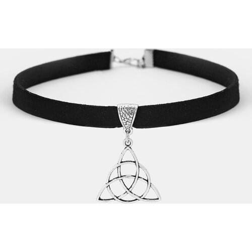 1pcs Fashion Jewelry Black Faux Suede Cord Keltic Knot trinity Charm 13" Choker Necklace Adjustable