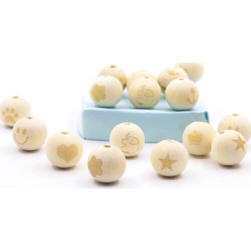 UXDXU Natural round mountain log color laser carving laser wood bead 20 mm wood tooth bead Baby Wood tooth 20 pcs