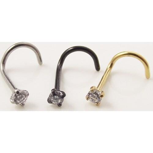 20Gx7x2mm Stainless Steel Round Zircon Twist Screw Nose Ring Ear Cartilage Wrap Ring Tragus Earring Piercing Jewelry 0.8mm