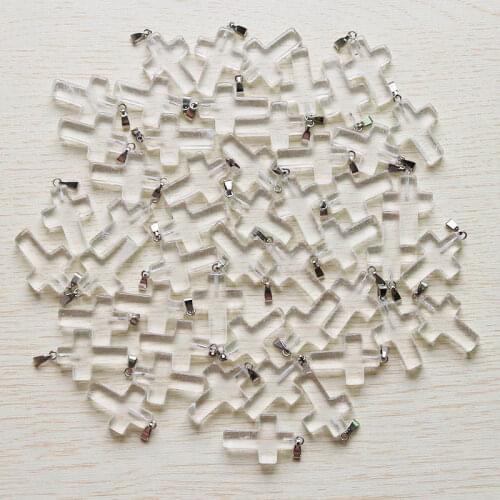 30pcs/lot Charms natural white watermelon stone cross beads pendants for DIY jewelry making women gift wholesale free shipping