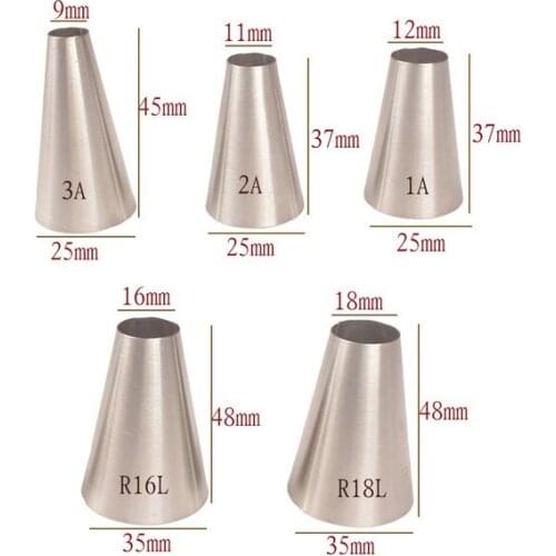 5pcs set of Big Round Hole Decorating Mouth Set of 5 Ins Simple Style Stainless Steel Cake Cream Baking Tools