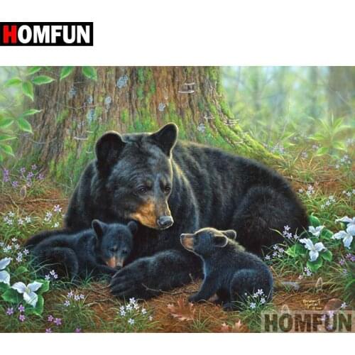 HOMFUN Diy Full Square Round Drill 5D Diamond Painting Cross Stitch Diamond Embroidery "Forest bear" Home Decor Gift A08999