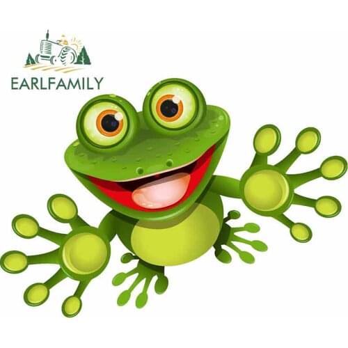 EARLFAMILY 13cm x 9cm for Happy Frog Anime Cartoon Car Stickers Vinyl JDM Bumper Trunk Truck Graphics Windshield Bumper Windows