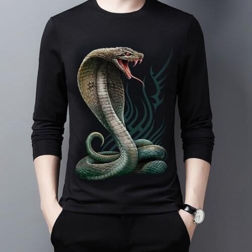 New Screenprinting graphic tees 3D T-shirt Men O-Neck Cotton Long sleeve Skull Snake Printed Tops streetwear customized products