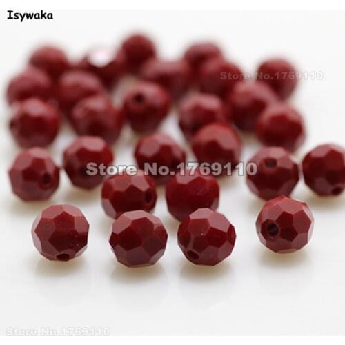 Isywaka 100pcs Non-hyaline Red Color Round 6mm Austria Crystal Beads charm Glass Beads Loose Spacer Bead for Jewelry Making