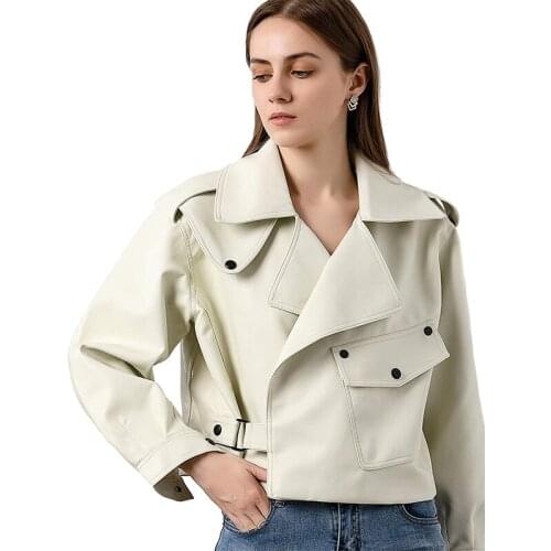Spring Autumn Women Faux Leather Jacket 2020 New Fashion Ladies Turn Down Collar Loose Biker Moto Short Leather Coat Outwear
