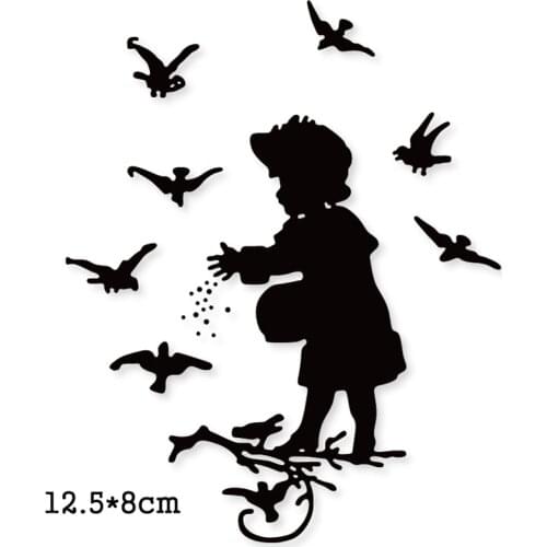 Metal Cutting Dies girl feed birds 2020 New Crafts Stencil For DIY Scrapbooking Paper/photo Cards Embossing Die