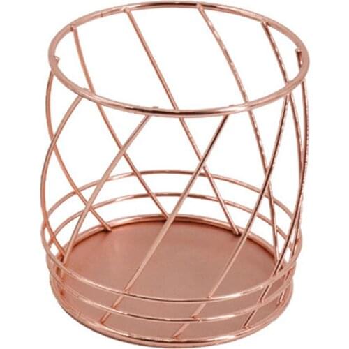 Multifunctional Wrought Iron Stationery Electroplating Gold Iron Art Pen Holder Cosmetic Brush Holder Desktop Desk Organizer