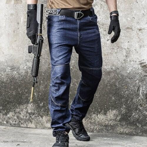 2018 New Men Tactical Denim Pants Stretchy Jeans Trousers Comfortable full length Multi Pockets Commuter Strenthen Knee leggings
