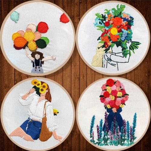 Adult Beginner 3D Handwork Embroidery Kit Needlework Cross Stitch Set Lady Flower Pattern DIY Thread Tools Material Package