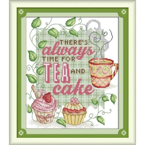 Tea and cake cross stitch kit 18ct 14ct 11ct count printed canvas stitching embroidery DIY handmade needlework