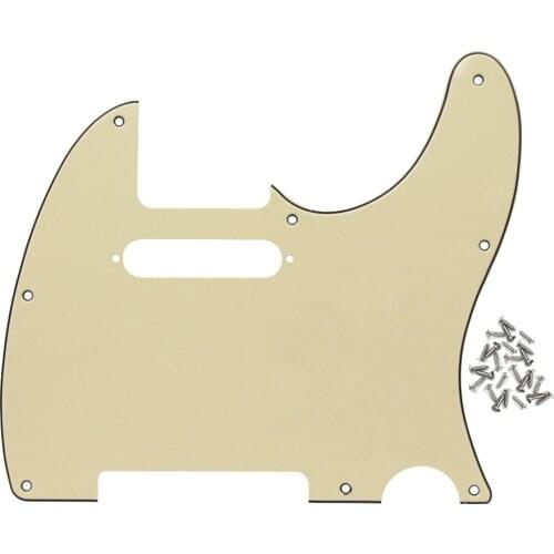 FLEOR 3Ply Cream Electric Guitar Pickguard Scratch Plate with Screws for 8 Hole Tele Guitar Parts