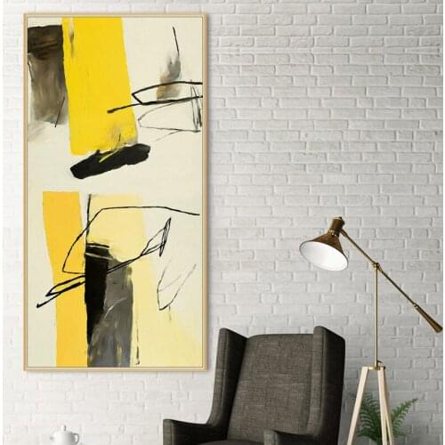 Wall Art Canvas Painting Modern Abstract Golden Yellow Black Line Posters Unique Wall Art Pictures for Living Room Bedroom 3-15
