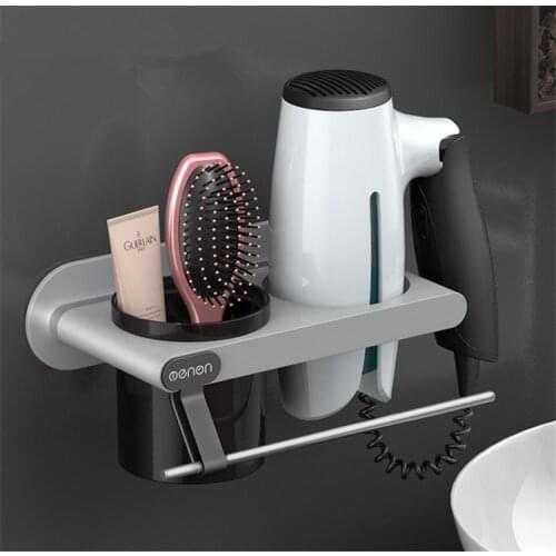 Wall Mounted Hair Dryer Holder Bathroom Shelf for Bathroom Storage Rack Bathroom Supplies with Towel Hanger Hair Dryer Rack