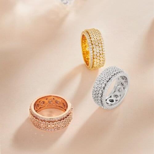 2021 New Double Layer Full Diamond Rotating Ring 3 Colors Optional Gold-plated Transfer Jewelry Couple Ring