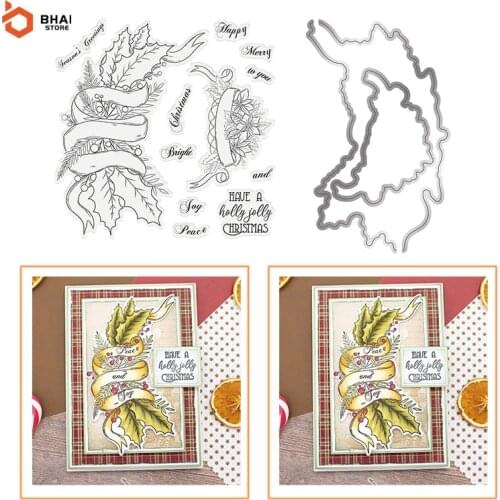 2021 New Christmas Decora Leaves Stamp and Metal Cutting Dies DIY Scrapbooking for Photo Album Decorative Silicone Clear Stamps