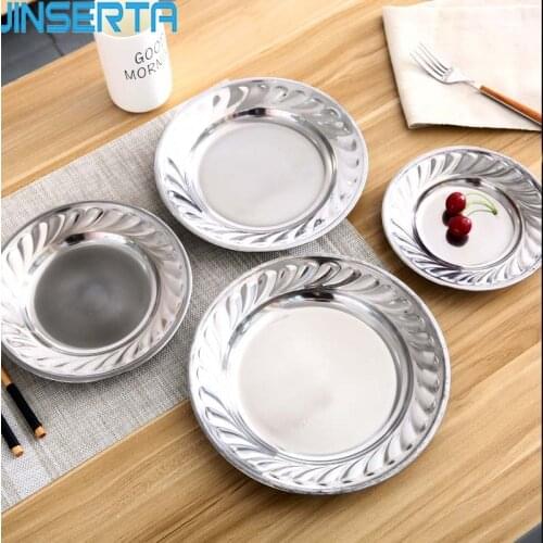 JINSERTA Dinner Plate Dish Set Tableware High Quality Stainless Steel Fruit Dessert Snack Cake Tray Home Kitchen Food Container