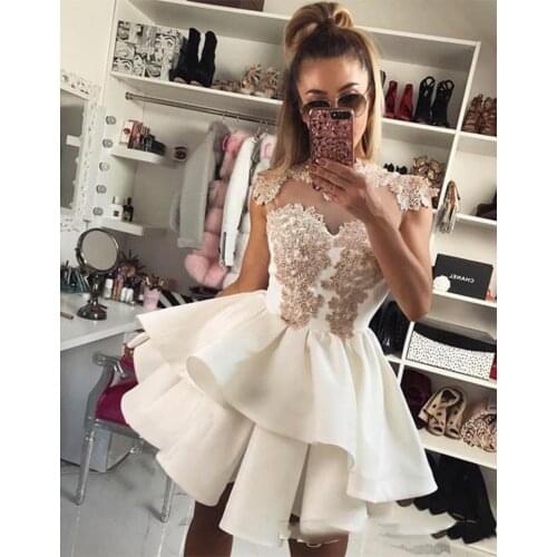 Charming A Line Short Homecoming Dress With Appliques Sexy Sheer Back Zipper Mini Tiered Party Cocktail Dress Club Wear