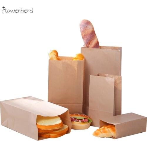 50pcs Kraft Paper Storage Bags Food Packing Square Bag Baked Bread Greaseproof Paper Bag Custom LOGO Storage Bags Organizer
