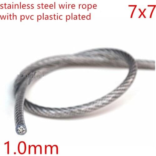 50M/Roll 1.0mm 7*7 304 Stainless Steel Wire Rope Overall Dia. 0.8MM PVC Plastic Coated wtih 7x7 1.2MM SS304 Wire Rope Inside