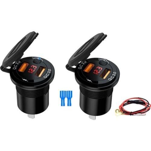 QC 3.0 USB Charger Socket with LED Display&Power Switch 3.4A Car Charger Adapter Universal for Phone Tablet Camera