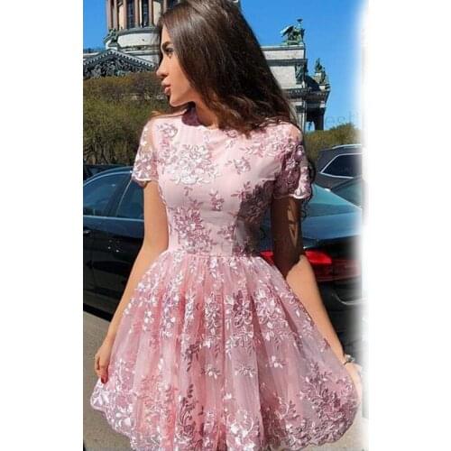 Dusty Pink Short Homecoming Dresses With Short Sleeves A Line Short Prom Dress Yong Girls Party Gowns Vestidos