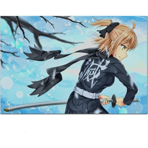 Saber lily fgo girl warrior anime fanart living room home wall art decor wood frame silk fabric poster