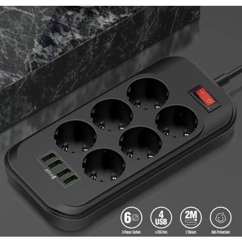 4 USB Phone Charger Multiple Power Sockets 6 EU Outlet Power Strip Charger For Home/Restaurant Charging Mobile Phone
