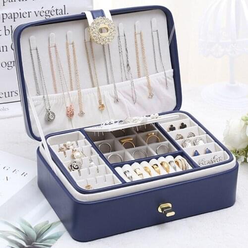 Double Large Capacity Jewelry Box PU Leather Waterproof Necklace Bracelet Ear Studs Organizer Case Travel With Lock Gift Box