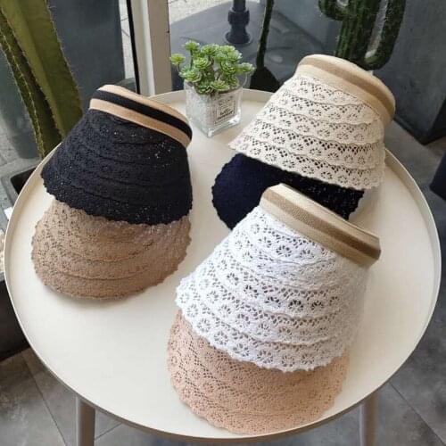 Women Straw Empty Top Hat 2021 Womens Summer All-match Hat Sun Protection Outdoor Sports Fishing Travel Vacation Beach Sun Cap